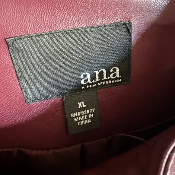 A.N.A. Moto Jacket Women's Size XL Maroon Vegan Leather Zip Pockets - Picture 4 of 4